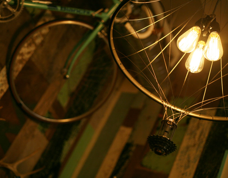 Bike Wheel Chandelier Hayden Wood Metal Design